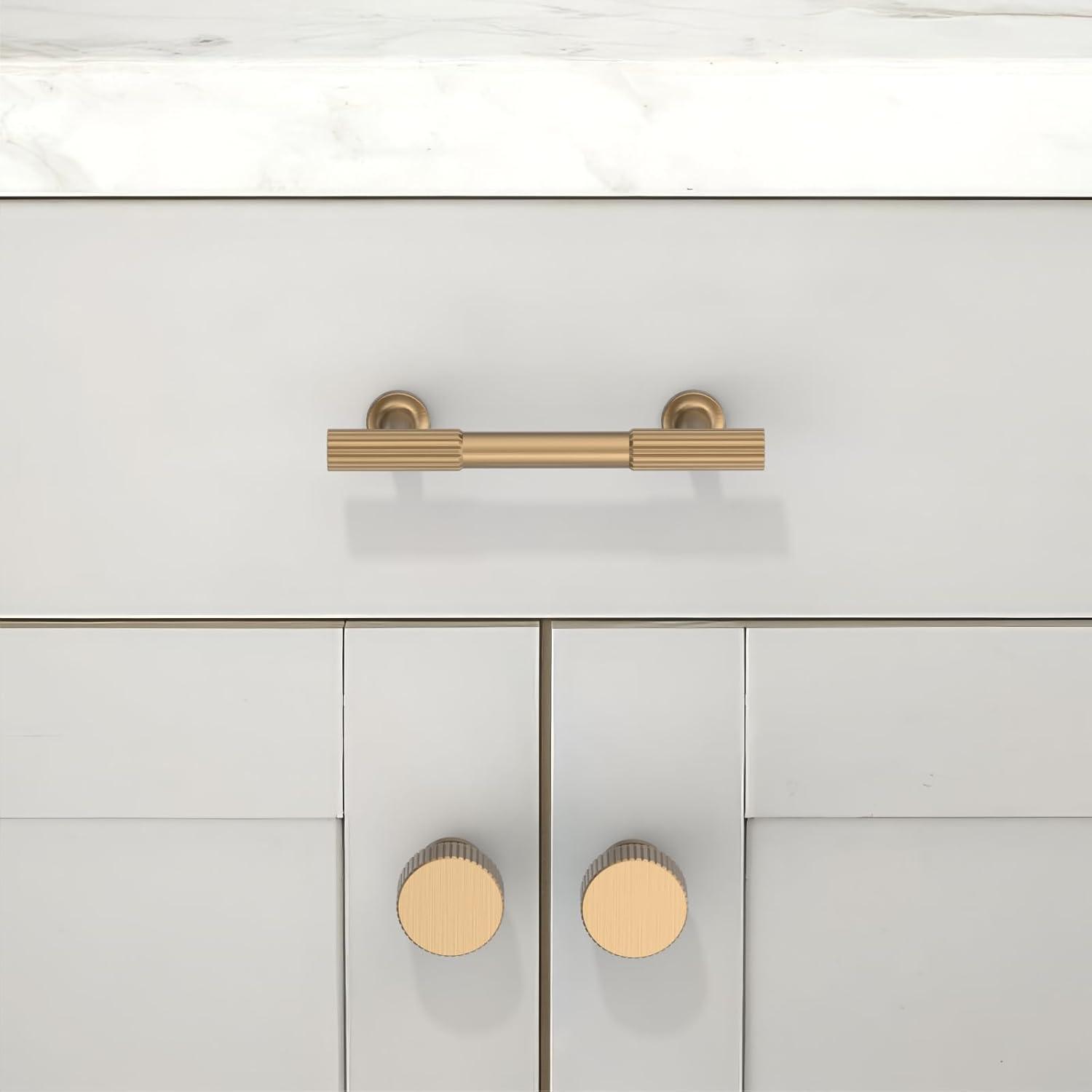 goldenwarm 10 Pack Champagne Bronze Cabinet Pulls Gold Cabinet Handles 3 inch(76mm) Champagne Drawer Pulls Brushed Bronze Cabinet Pulls Kitchen Bathroom Bedroom Furniture Handles