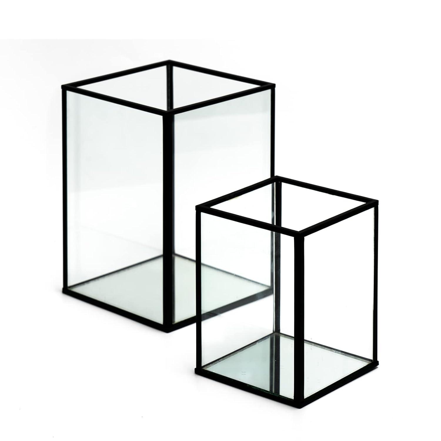 yshengood Hurricane Candle Holder Set of 2 Pcs, Black Candle Holder for Pillar Candle