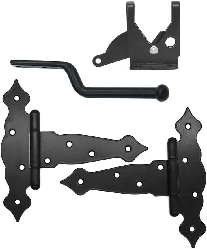 2 Pieces (8 inch) NUZAMAS T-Strap Heavy Duty Shed Hinges + Door Latch Set, Gate Strap Hinge, Door Barn Gates Hinges Black Wrought Hardware Iron Rustproof