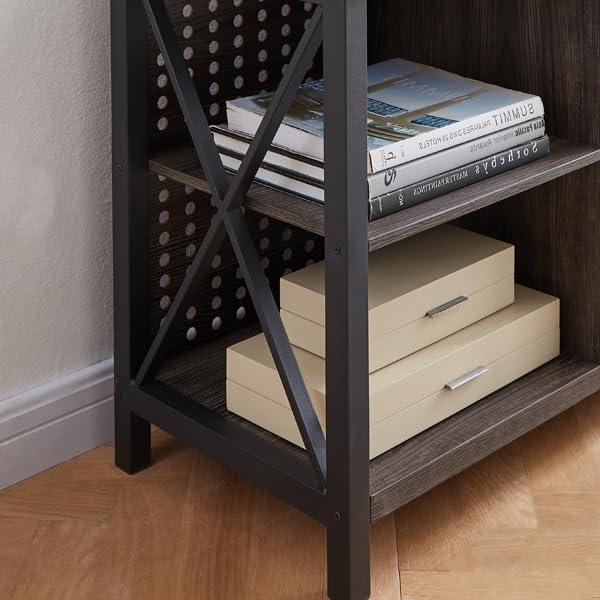 IBF TV Stand for 70 Inch TV, Rustic Industrial Entertainment Center, Large Television Stands for Living Bedroom, Long Wood Metal TV Table Stand with Media Console Cabinet Storage, Dark Gray Oak, 59 In