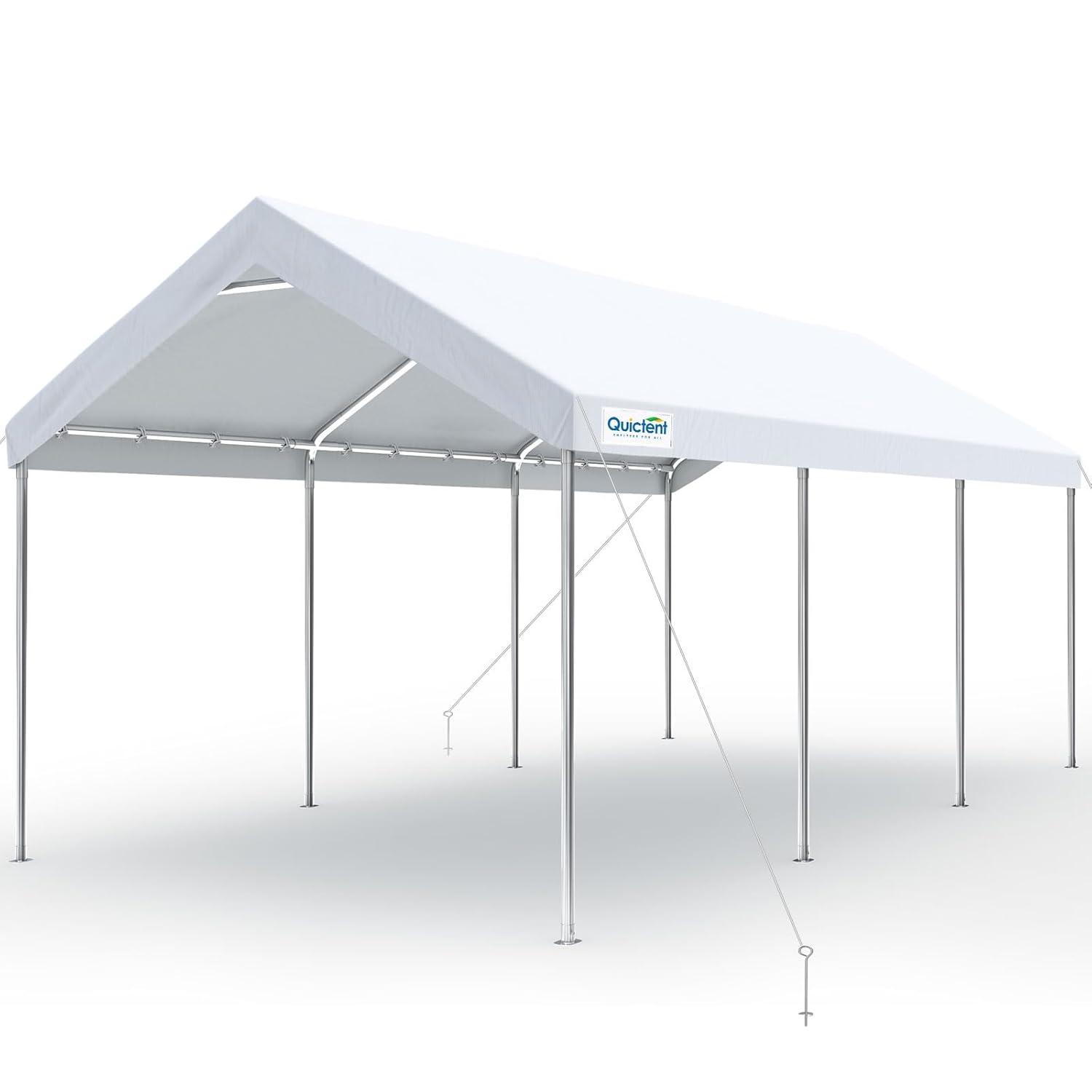 Quictent 10X20ft Upgraded Heavy Duty Carport Car Canopy Party Tent with Reinforced Steel Cables-White