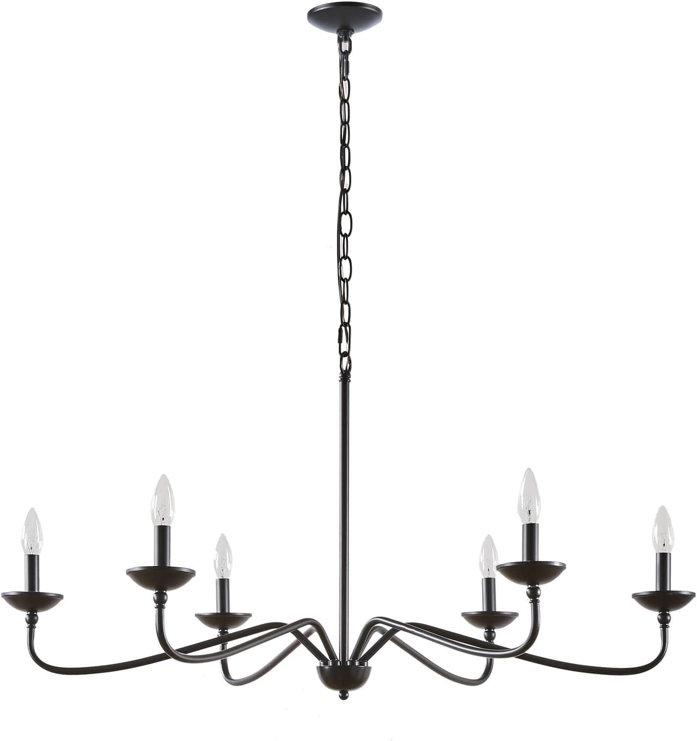 72.5" Brighton Chandelier Matte Black: Farmhouse Metal, 6-Light, Adjustable Height, No Shade