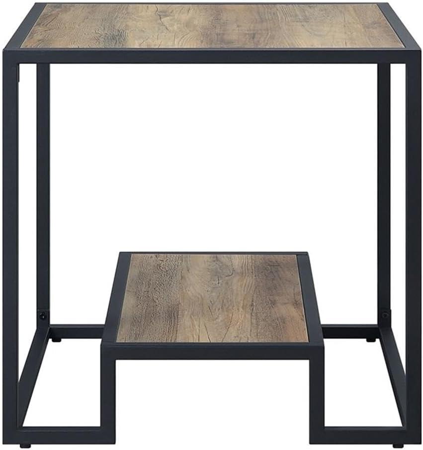 Idella 22" Accent Tables Rustic Oak and Black - Acme Furniture: Sturdy Metal Frame, Open Shelf