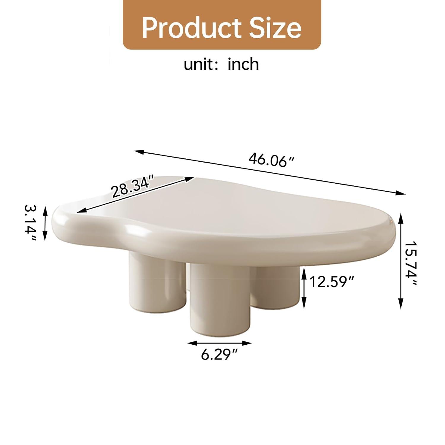 Guyii Cloud Coffee Table, Irregular Coffee Table for Living Room with 3 Legs, White 46.06 Inch