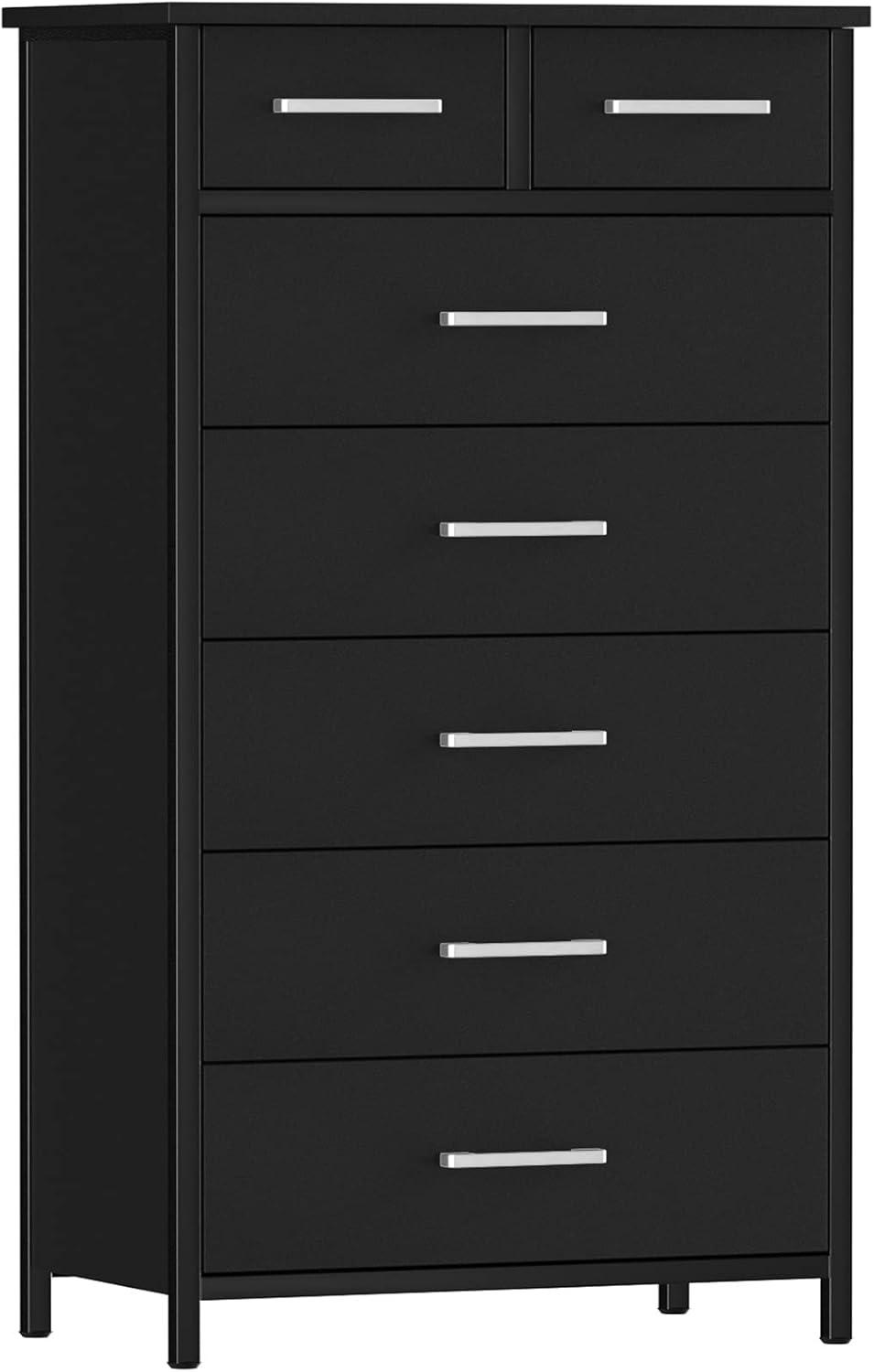 IKENO 7 Drawer Dresser, Industrial Wood Storage Dressers & Chests of Drawers with Sturdy Steel Frame, Storage Dresser for Bedroom Wood