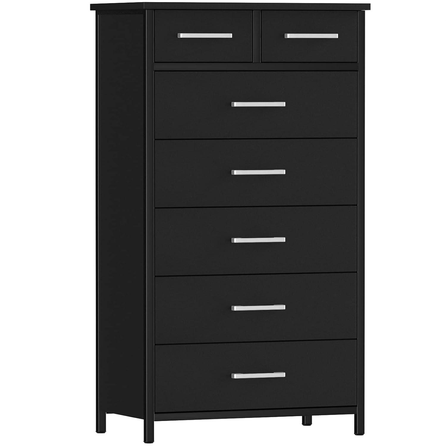 IKENO 7 Drawer Dresser, Industrial Wood Storage Dressers & Chests of Drawers with Sturdy Steel Frame, Storage Dresser for Bedroom Wood