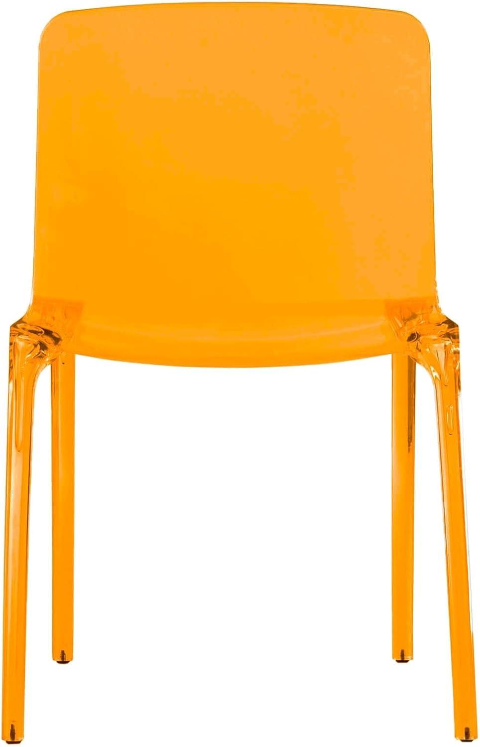 LeisureMod Murray Waterfall Edge Design Acrylic Dining Chair in Transparent Orange