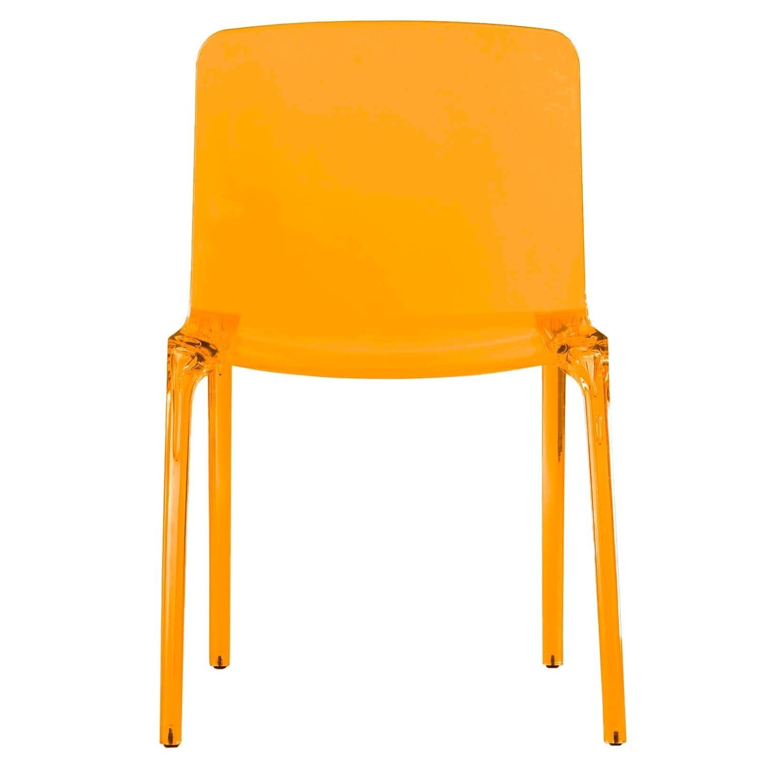 LeisureMod Murray Waterfall Edge Design Acrylic Dining Chair in Transparent Orange