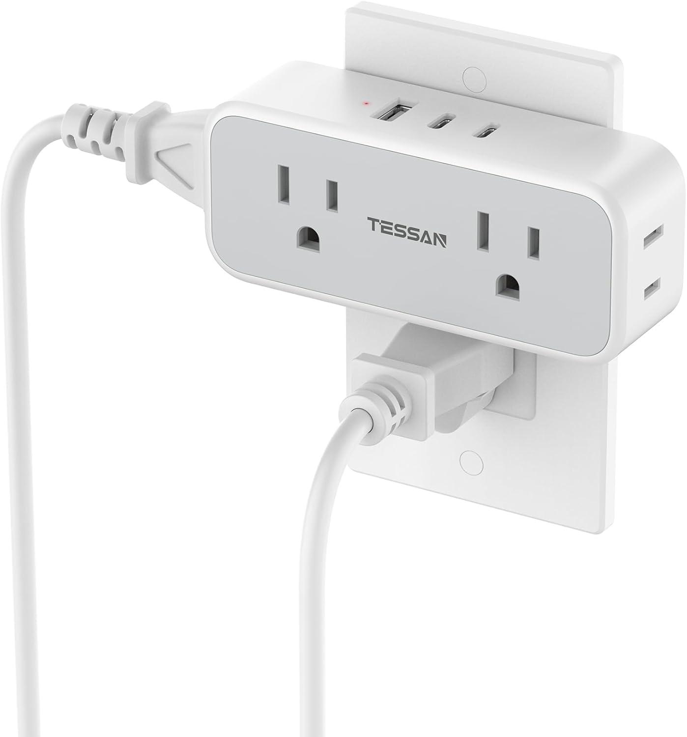 Outlet Extender Surge Protector, TESSAN Multi Wall Plug with 4 AC Electrical Outlets, 3 Sided Multiple Plug Expander, 1875W Max, Power Splitter 3 Prong Adapter for Home Bathroom Office Dorm Room