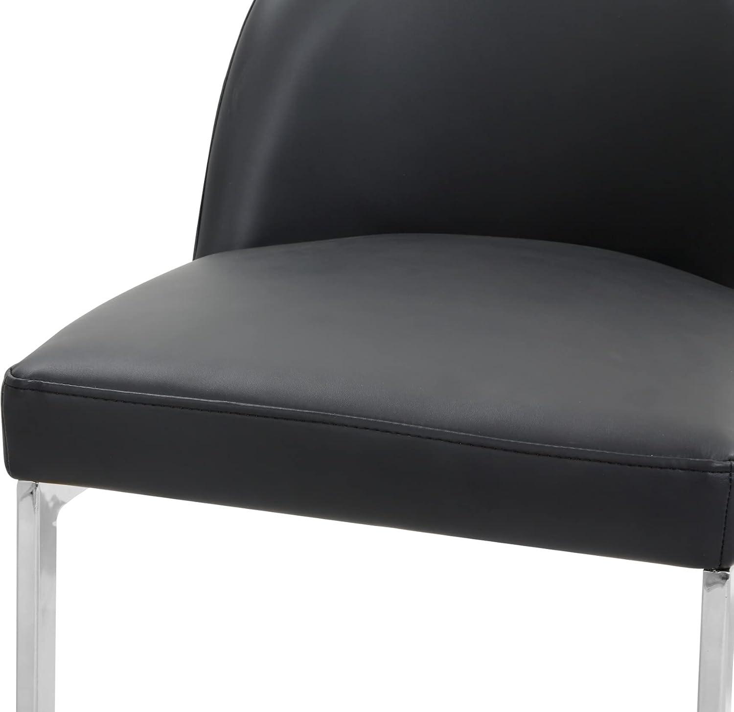 Xander Counter Stool Chair PU Leather Upholstered Armless Design Half-Moon Chrome Plated Solid Metal U-Shaped Base Modern Contemporary, Black