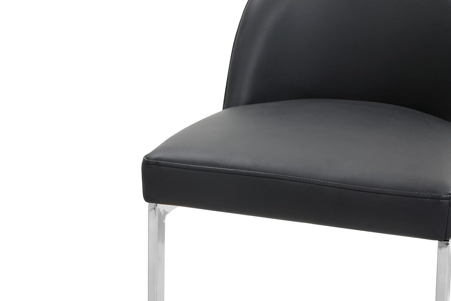 Xander Counter Stool Chair PU Leather Upholstered Armless Design Half-Moon Chrome Plated Solid Metal U-Shaped Base Modern Contemporary, Black