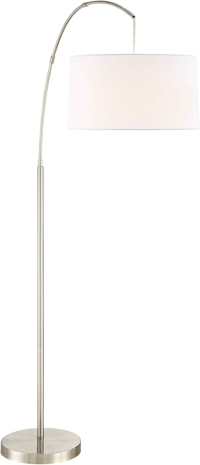 360 Lighting Cora Modern Arc Floor Lamp Standing 72" Tall Brushed Nickel Metal White Linen Drum Shade for Living Room Reading Bedroom Office House