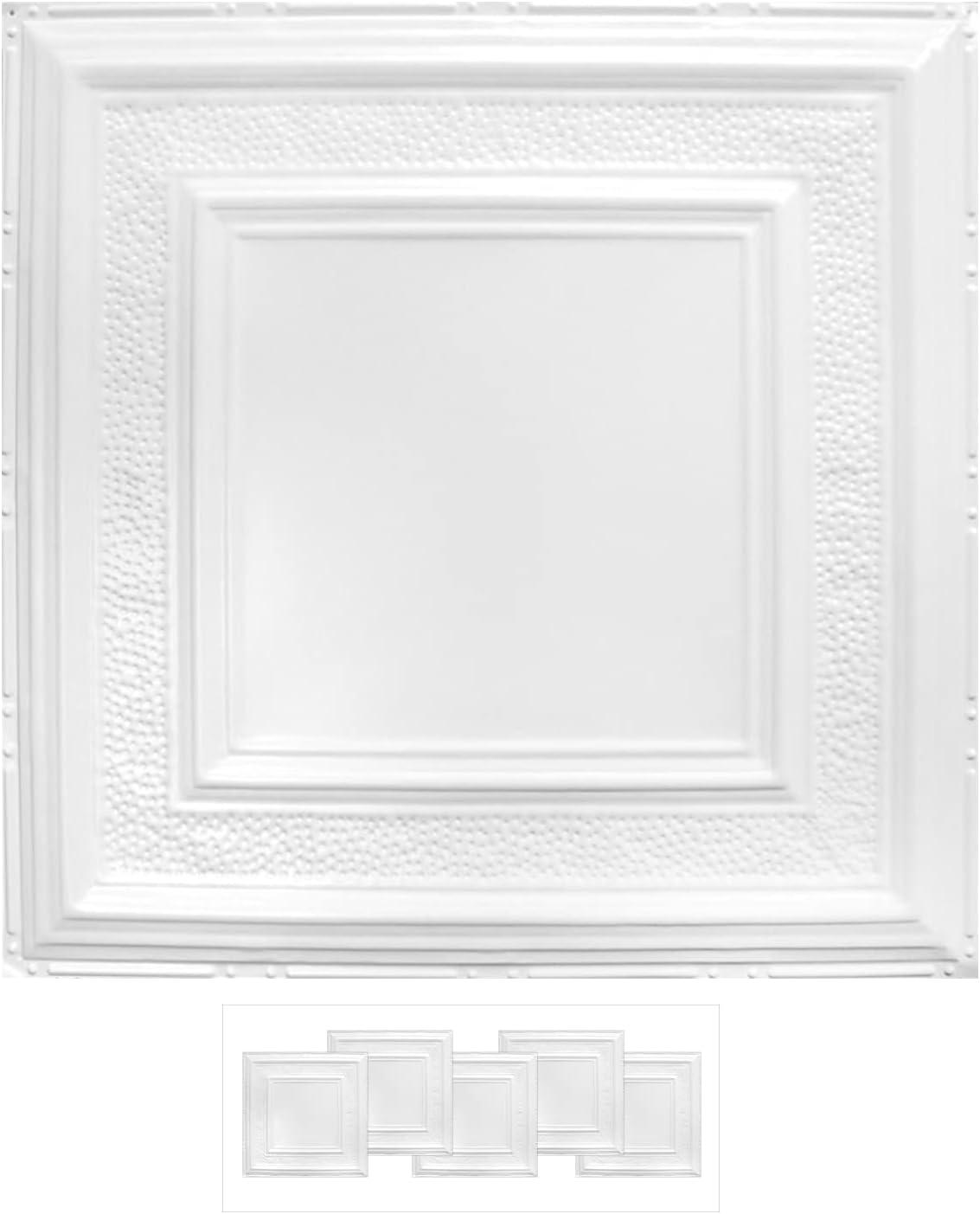 Bright White Satin Metal Ceiling Tiles 24" x 24" 5-Pack