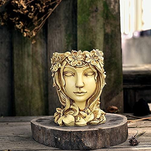 Winston Porter Head Planter Face Flower Pot Goddess Statue Planter Decorative Girl Portrait Planter Indoor Outdoor Girl Face Flower Vase Container Planter (Gray)