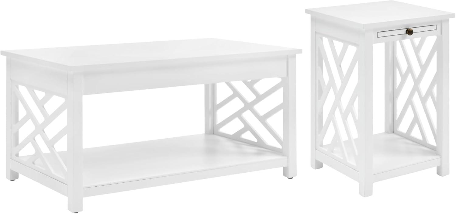 36" Middlebury Coffee Table and End Table with Tray White - Alaterre Furniture: Pull-Out Tray, 2-Piece Set