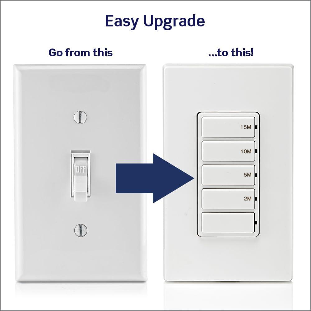 Leviton DT115-1LW Decora Countdown Timer Wall Switch, 15 Min (2, 5, 10, 15 Min)