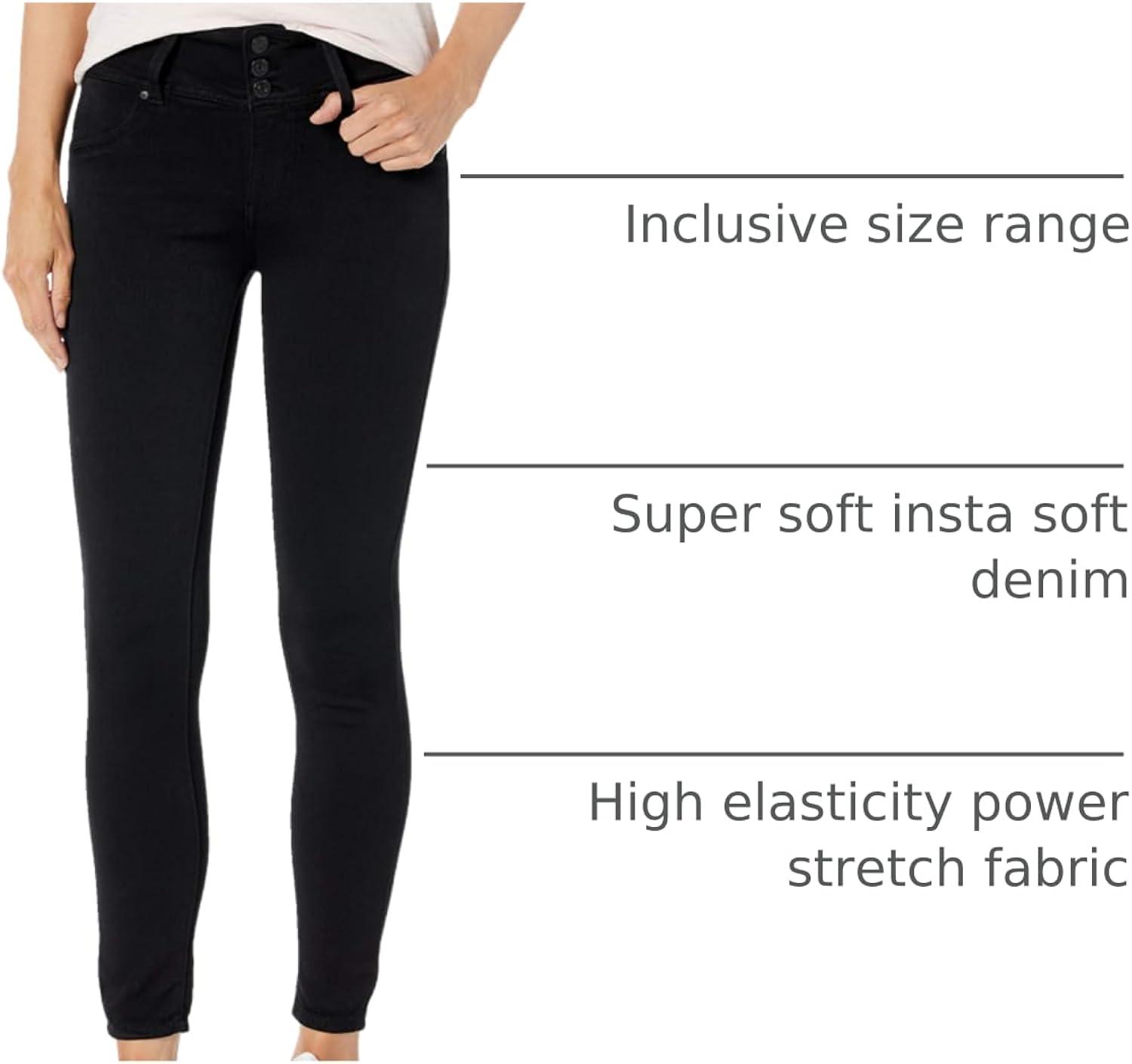 WallFlower Women's Sassy Skinny High-Rise Insta Soft Juniors Jeans (Standard and Plus), Noir, 24 Plus