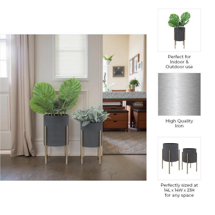Bella Patterned Raised Planters with Gold Stand - Set of 2
