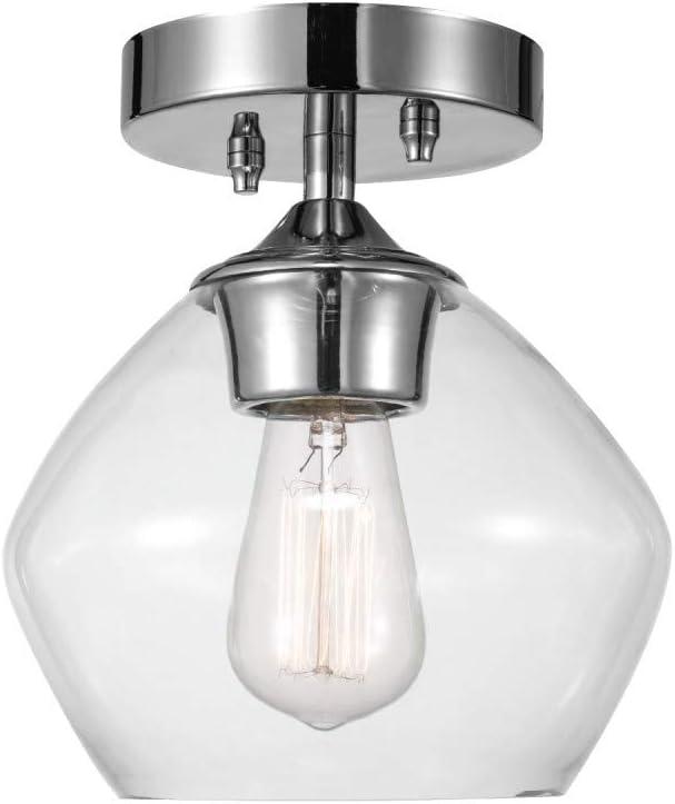 Harrow 9" Chrome Semi-Flush Mount with Curved Clear Glass Shade