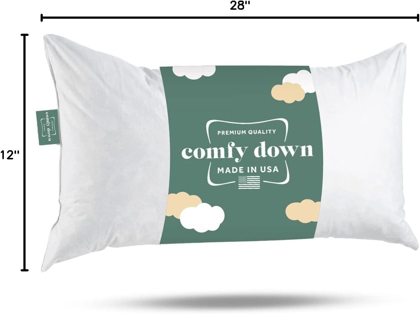 White Rectangular Cotton Down Feather Lumbar Pillow