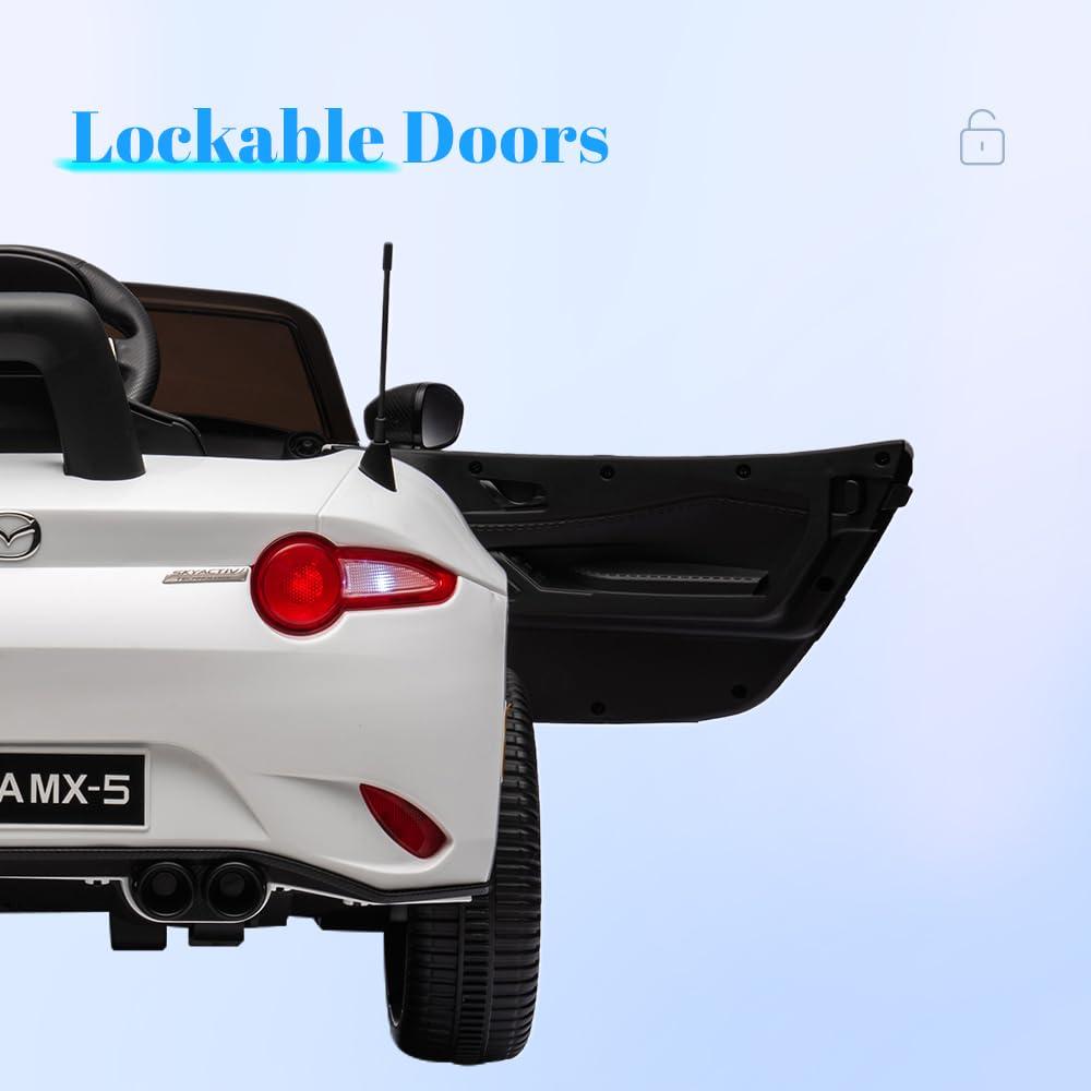 Coche para Niños, mazda mx-5 rf, Coche para Montar con Motor de 12 V con control remoto de 2,4 G, Coche de Juguete Eléctrico de Velocidad Ajustable para Niños de 3 a 6 Años, Blanco