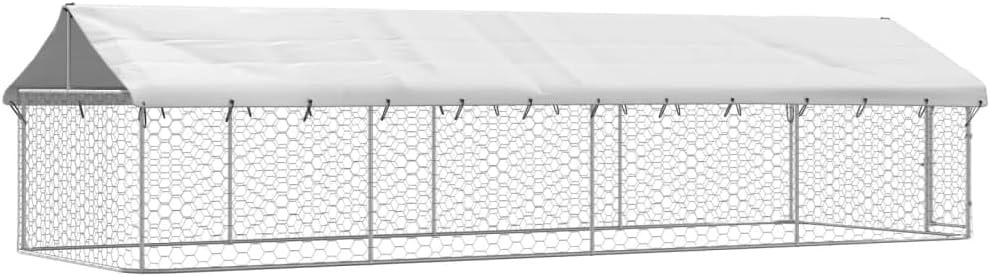 VidaXL 59.1'' H Galvanized Steel Yard Kennel With Door