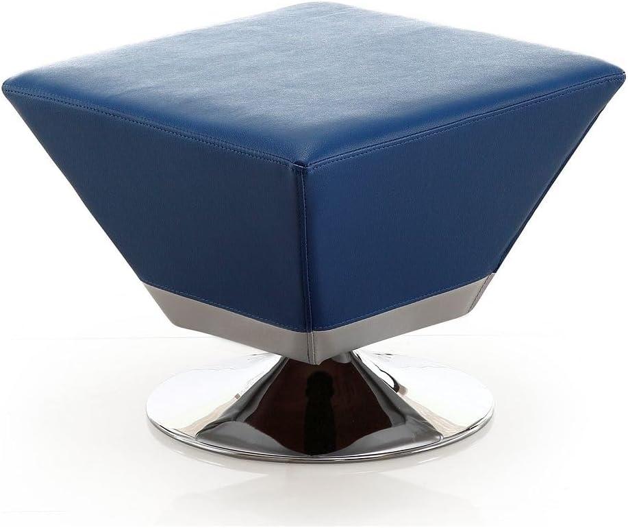 Diamond Swivel Ottoman Blue - Manhattan Comfort: Chrome, Faux Leather, No Assembly Required