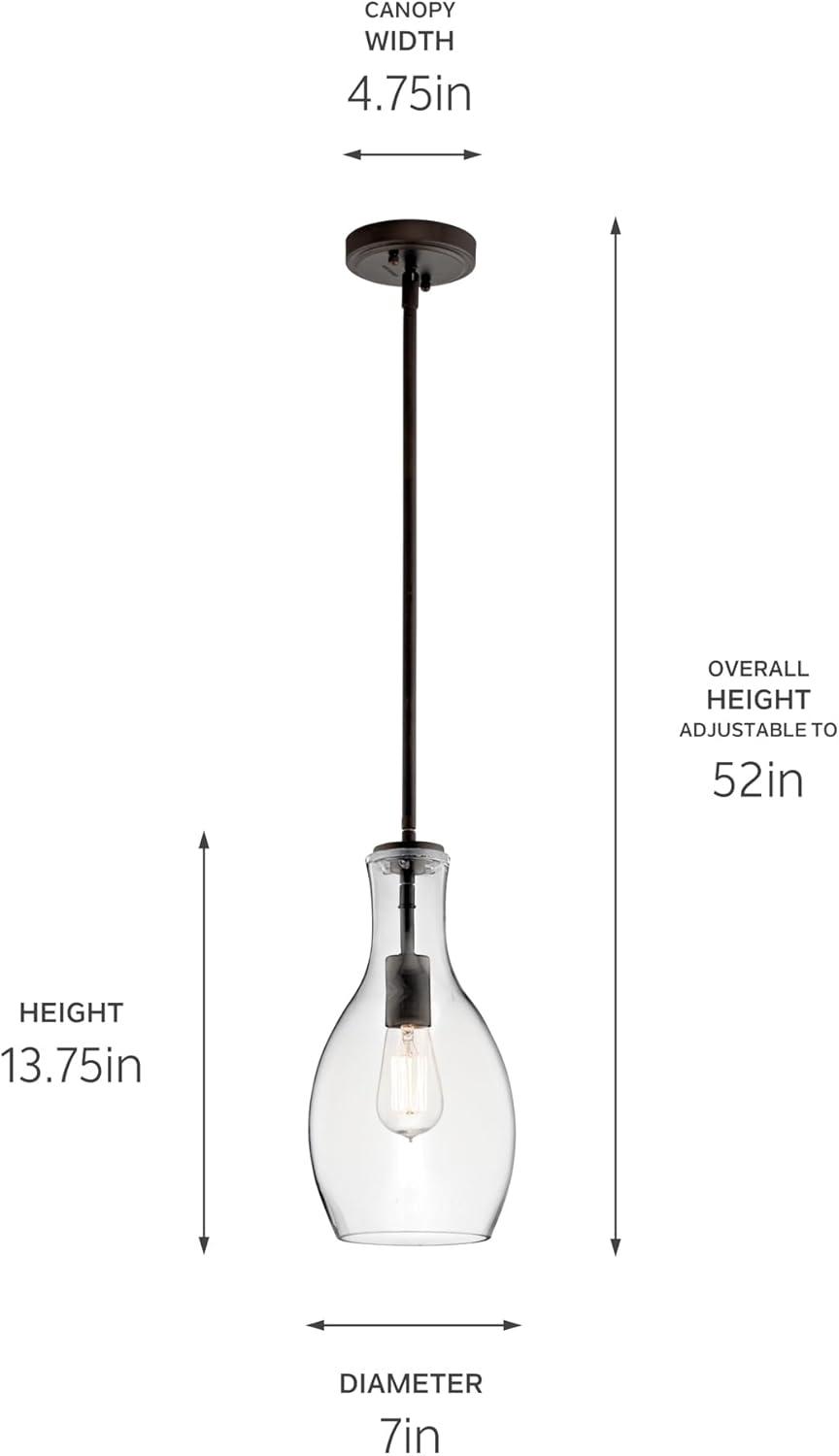 Everly 13.75" 1 Light Hour Glass Pendant Clear Glass Chrome