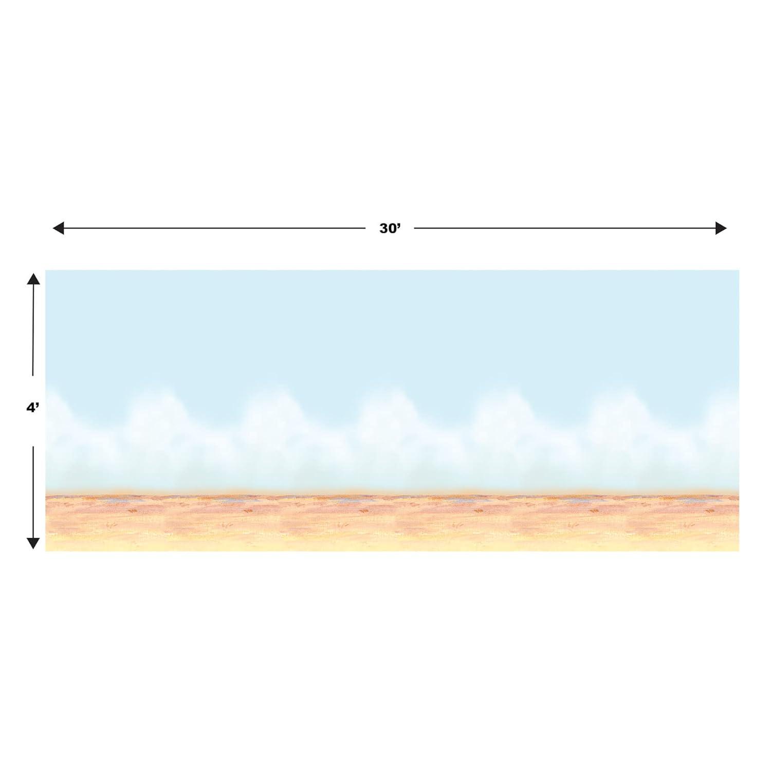 Beistle Printed Plastic Desert Sky & Sand Photography Backdrop for Western Theme Birthday Party Photo Booth Background, 4' x 30', Blue/Tan/White