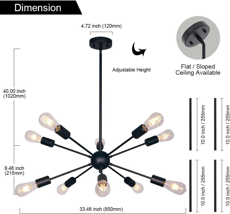 Black Metal 10-Light Sputnik Sphere Chandelier
