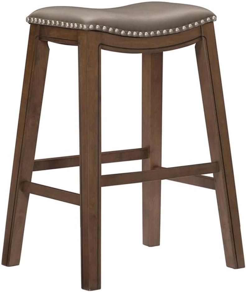 Homelegance 29" Pub Height Wooden Bar Stool Saddle Seat Barstool, Gray Brown