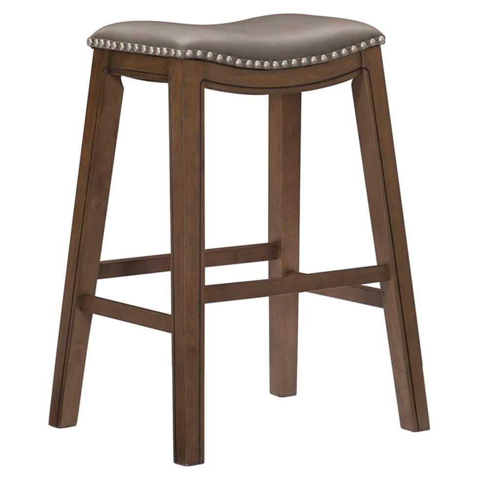 Homelegance 29" Pub Height Wooden Bar Stool Saddle Seat Barstool, Gray Brown