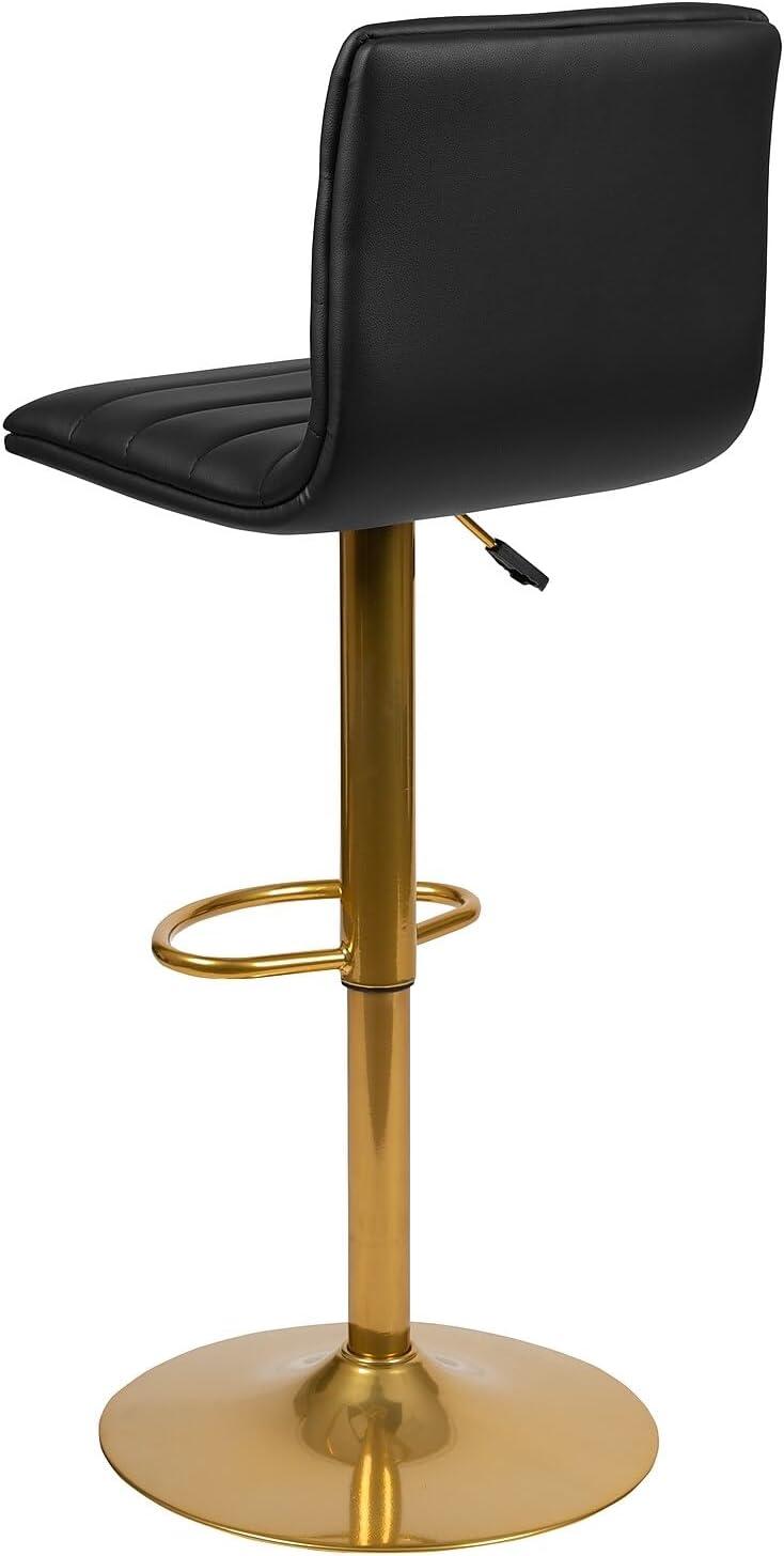 Flash Furniture Modern Black Vinyl Adjustable Bar Stool with Back, Counter Height Swivel Stool with Gold Pedestal Base, Set of 2