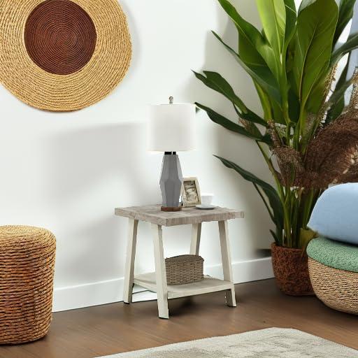 Roundhill Furniture Athens Contemporary Two-Tone Wood Shelf End Table in Weathered Gray and Beige