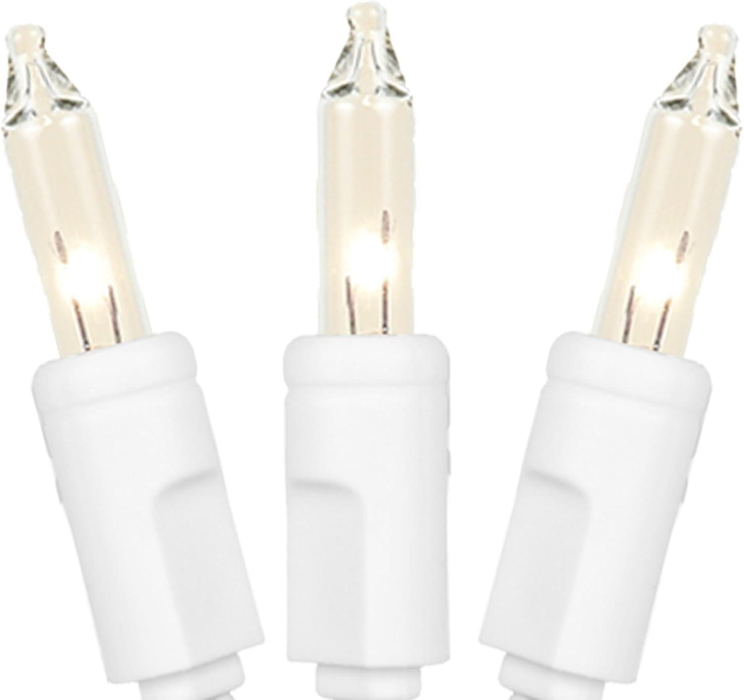 Novelty Lights 11 Feet 50 Bulb Incandescent Mini Lights, Clear with 2.5-Inch Spacing on White Wire, UL Listed for Indoor/Outdoor, Connectable