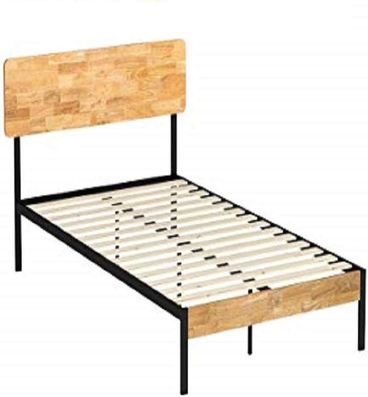 Full Size Brown Bamboo and Metal Platform Bed Frame with Wood Headboard