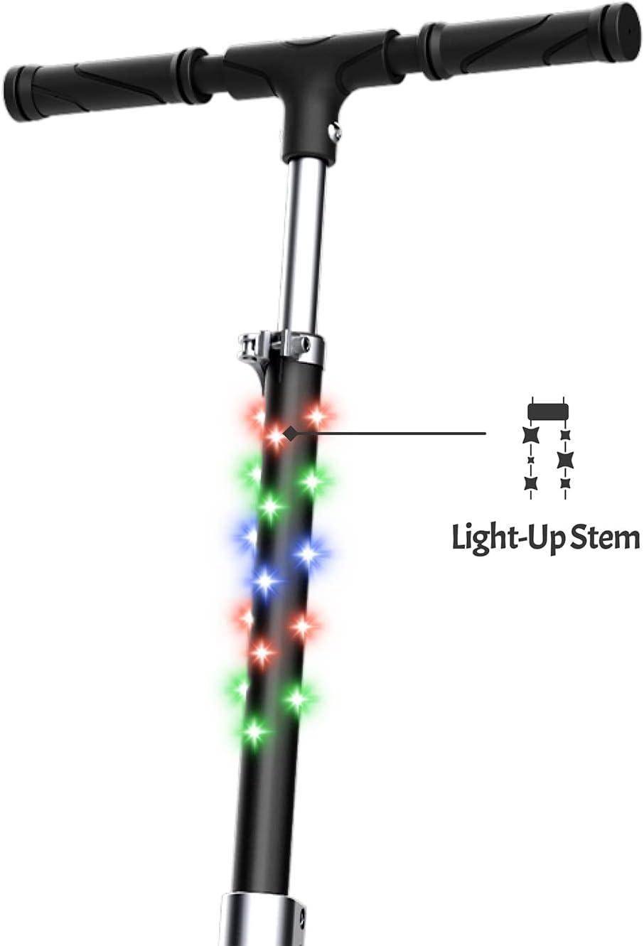 Black Adjustable LED Light-Up Kick Scooter with Wide Deck