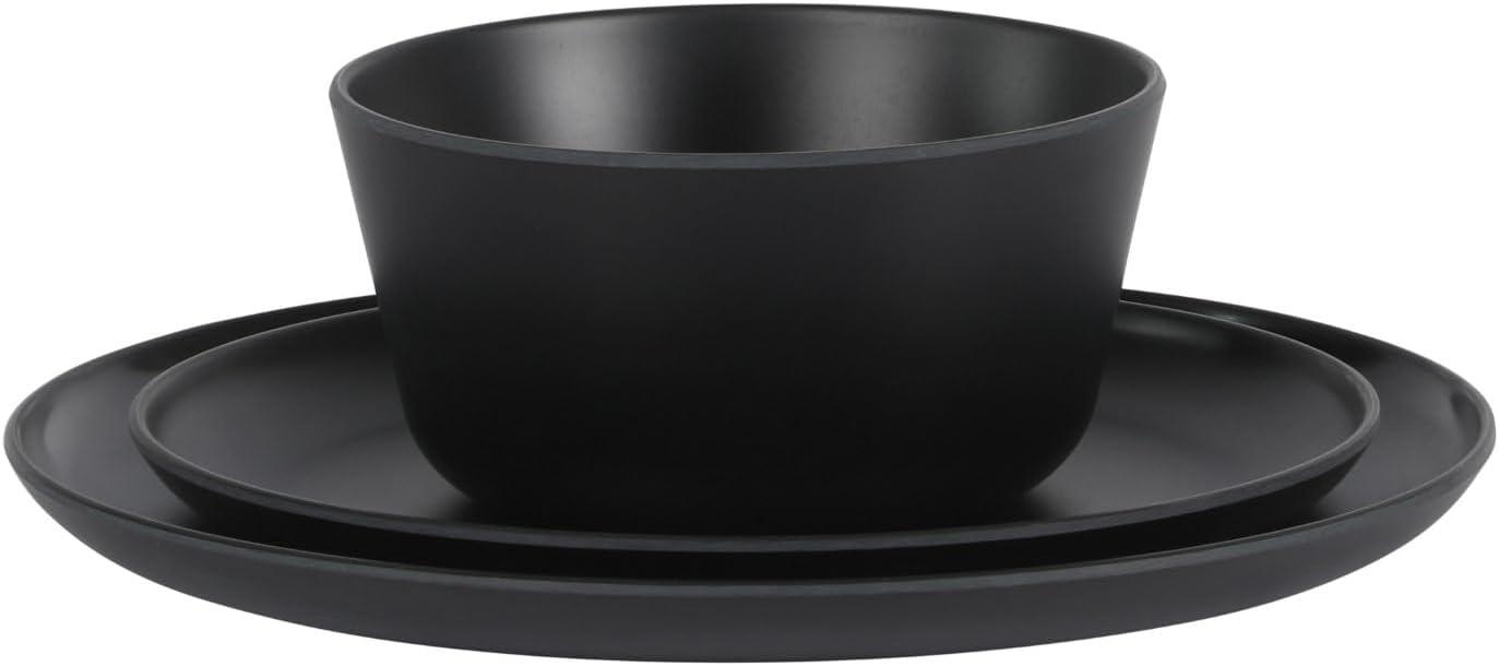 Matte Black Melamine 12-Piece Dinnerware Set for 4