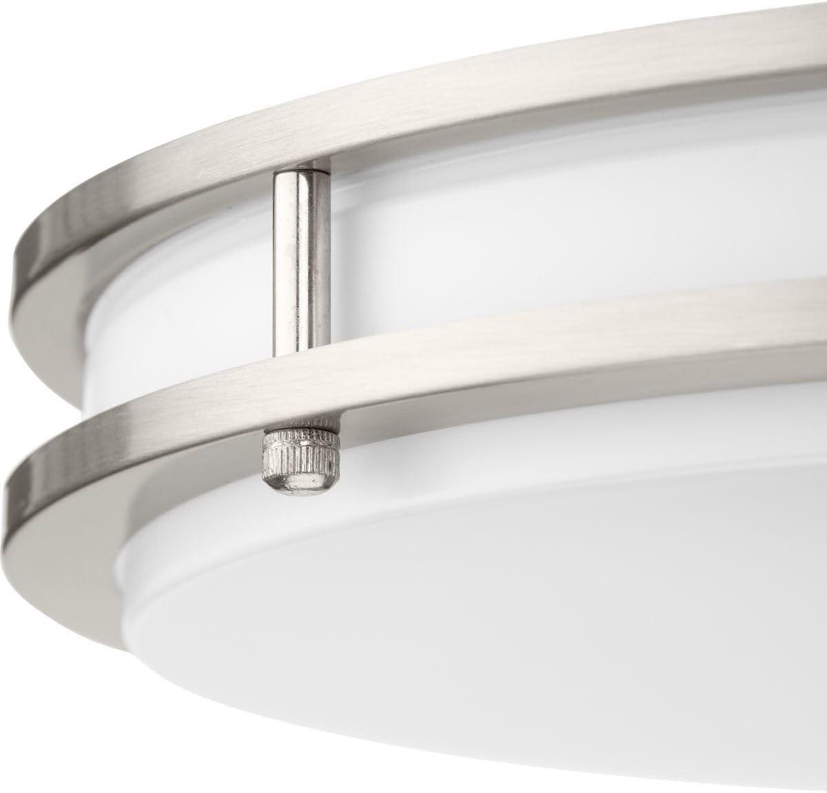 Progress Lighting, Moderna Collection, 1-Light Flush Mount, Brushed Nickel, White Acrylic Shade, Steel, 14" Width, LED