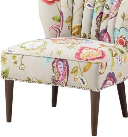 Remy Channel Back Slipper Chair Green/Cream: Madison Park, Wingback Design, Floral Pattern, Wood Legs