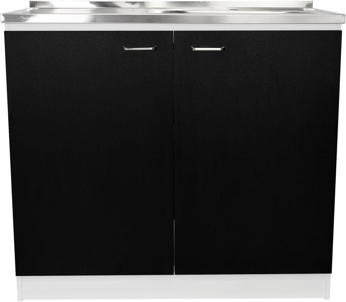 Napoles Utility Sink Cabinet With Integrated Steel Sink, Dark Walnut Frame