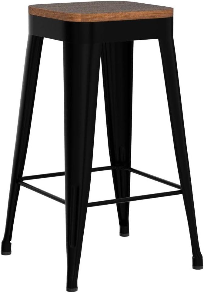 Stools Set of 4 Counter Height  Stools Metal Barstools with Removable Back 30" Kitchen  Stools with Wooden Seat