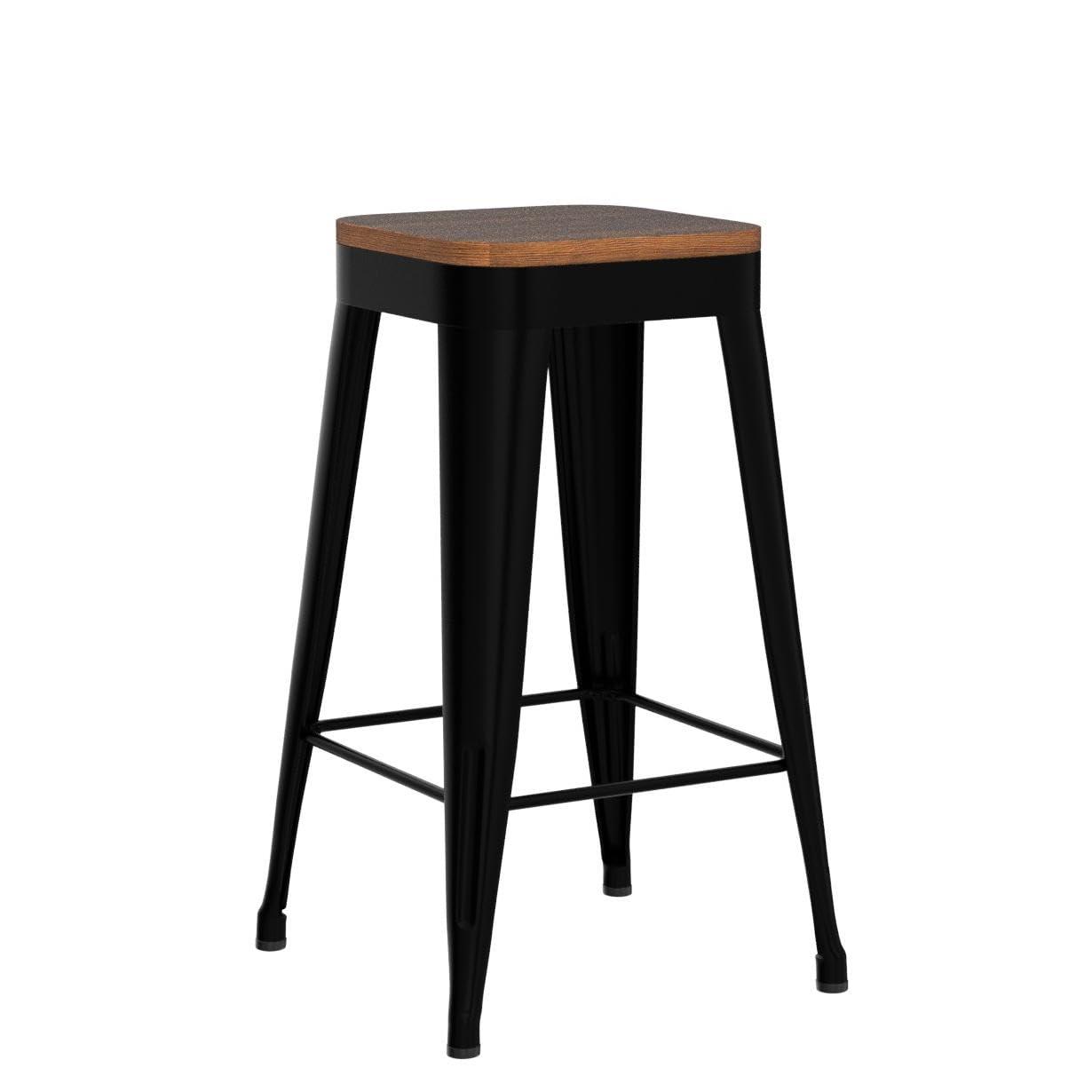 Stools Set of 4 Counter Height  Stools Metal Barstools with Removable Back 30" Kitchen  Stools with Wooden Seat