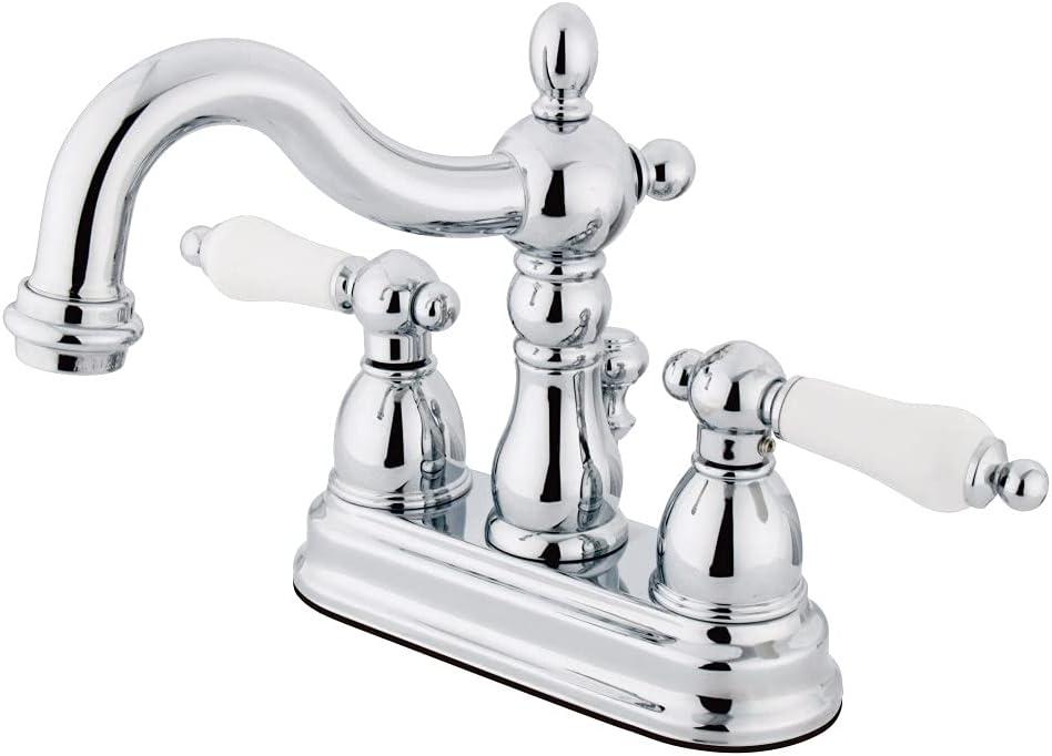 Kingston Brass Heritage Two-Handle 3-Hole Deck Mount 4" Centerset Bathroom Faucet with Brass Pop-Up