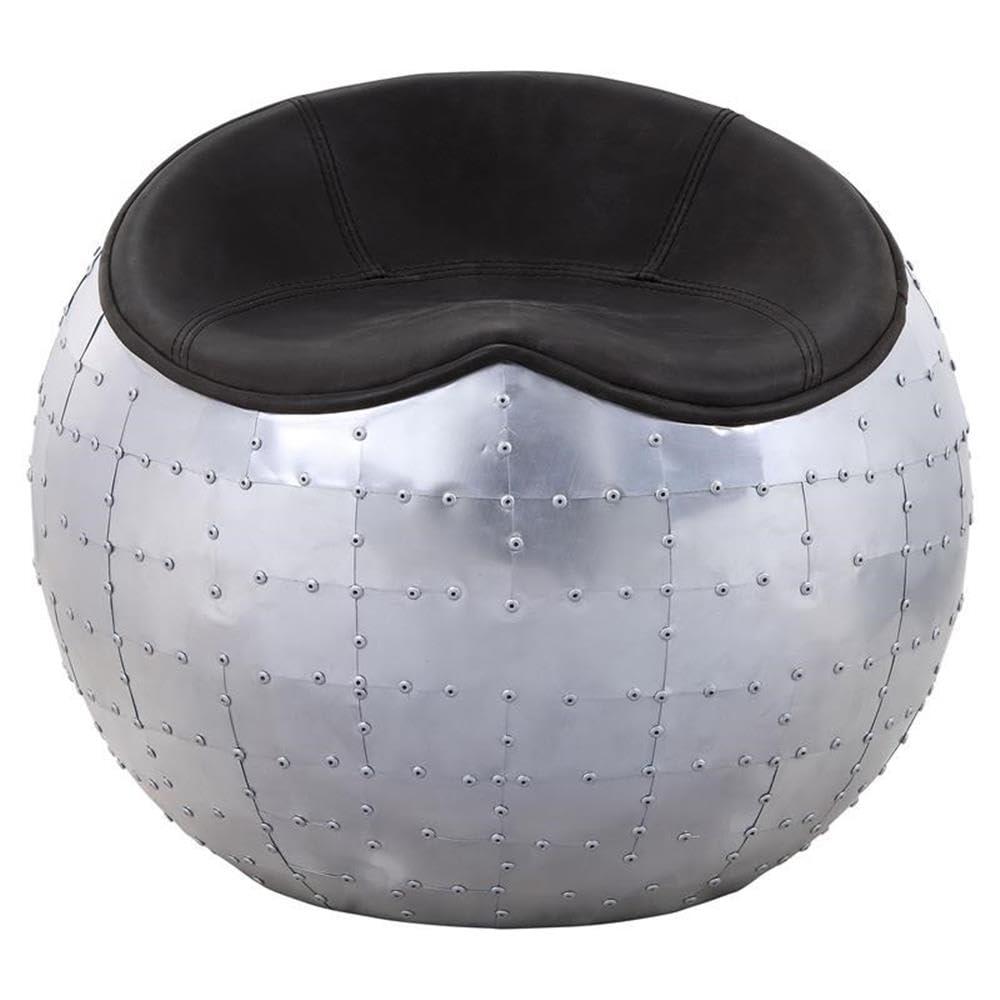 ACME Brancaster Leather Upholstered Ottoman in Antique Ebony and Aluminum