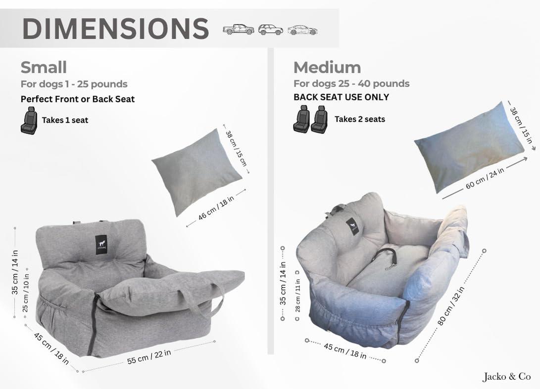 Premium Dog Car Seat & Booster Seat for Small & Medium Pets Under 30lbs, Puppies, Cats/Travel Carrier Bed & Bag, Front/Back Seat w/Clip-On Leash & Storage Pockets, Water Resistant (Grey)