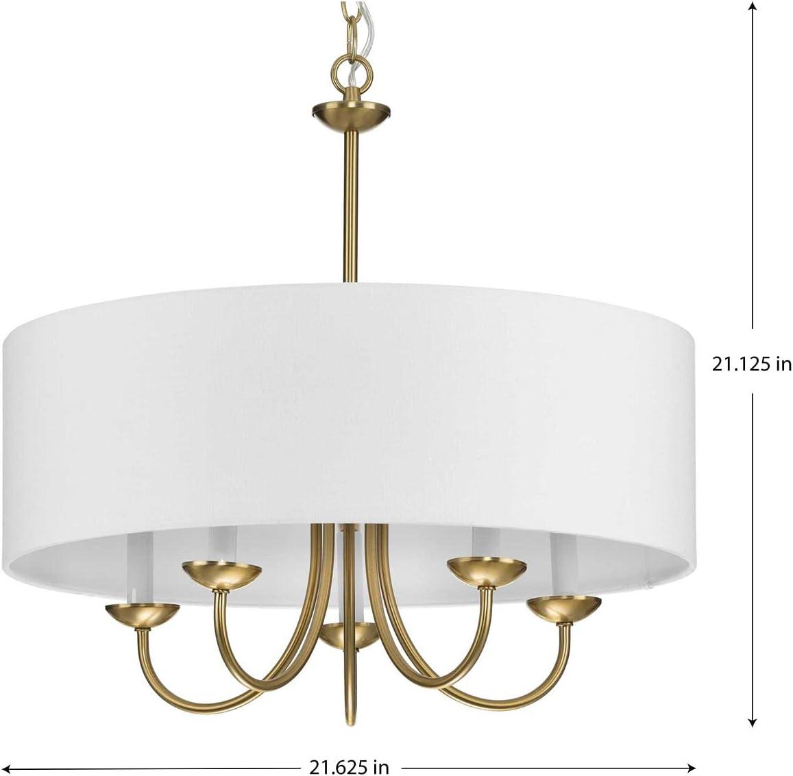 Progress Lighting, Drum Shade Collection, 5-Light Chandelier, Brushed Bronze, White Textured Fabric Shade, Material: Steel