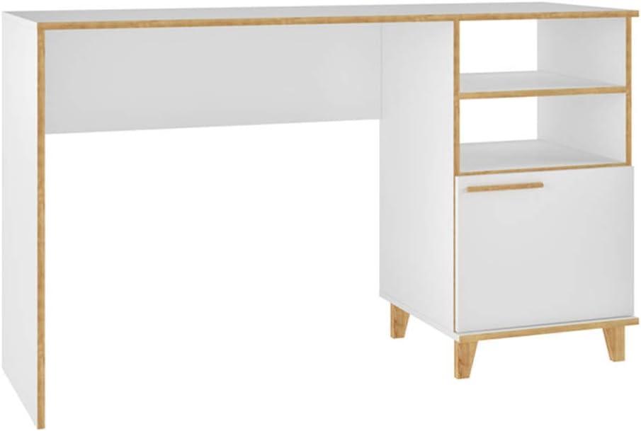 Minetta White Mid-Century Wood Office Desk with Filing Cabinet