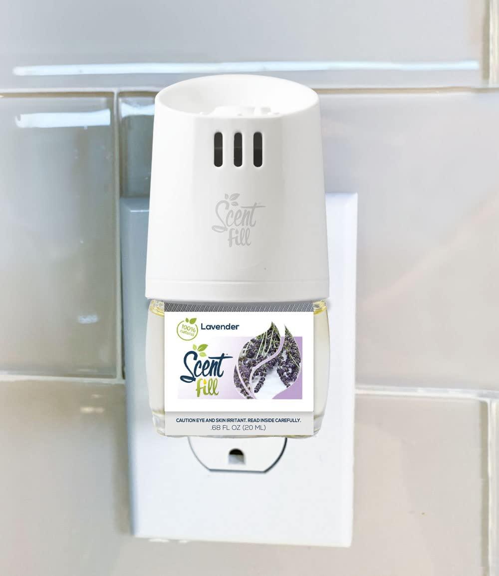 Scent Fill 100% Natural Lavender Plug in Air Freshener Starter Kit, Scented Oil Refills, 2 Refills + Diffuser