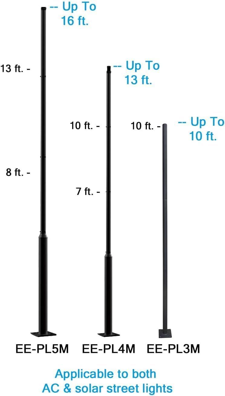 eLEDing 2.5 in - 3 in. up to 13 ft. Black Outdoor Universal Metal Light Post Pole w/ Metal Rebar Cage EE-PL4m